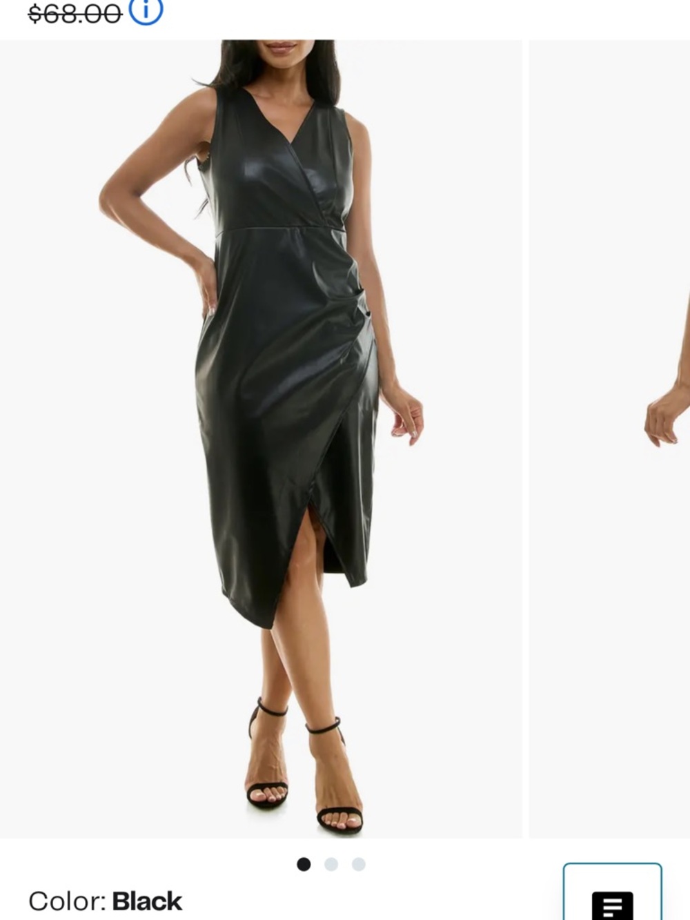 Sleeveless Faux Leather Wrap Midi Dress - Black